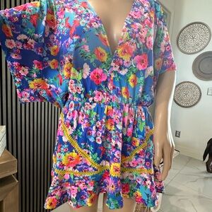 Luli Fama Floral Swim Coverup - Blue and Pink